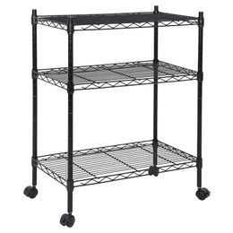 3-Tier Unit Draadrek Rekken Opslag Metalen Organizer W/2" Wiel Caster Zwart