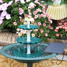 Baño de pájaros de 3 niveles con 3W Solar DIY Fuente desmontable y adecuada para la decoración del jardín 240314