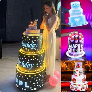 Presentador de botellas de pastel de feliz cumpleaños de 3 niveles, soporte para glorificador de vino recargable LED, bandeja de servicio VIP para Club nocturno