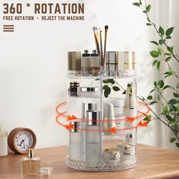 Organisateur de maquillage à 3 niveaux, rangement rotatif à 360 degrés, vitrine de maquillage, boîte à cosmétiques de grande capacité transparente pour salle de bain 240125