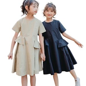 3 à 14 ans enfants adolescent filles été décontracté peplum à volants robe évasée enfants fille mode solide robes vêtements 210317