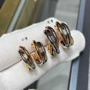 3 Trinity Ring Engagement Ring Designer Trois en boucles d'oreilles de grande couleur pour les femmes Séparation en or rose 18K avec des bagues d'origine en panier