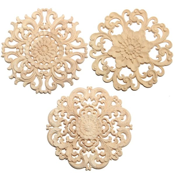 3 types de coin sculpté en bois floral moderne, forme ronde, sculpture sur bois, applique décorative, sculpture pour décoration de meubles de maison, 15 cm
