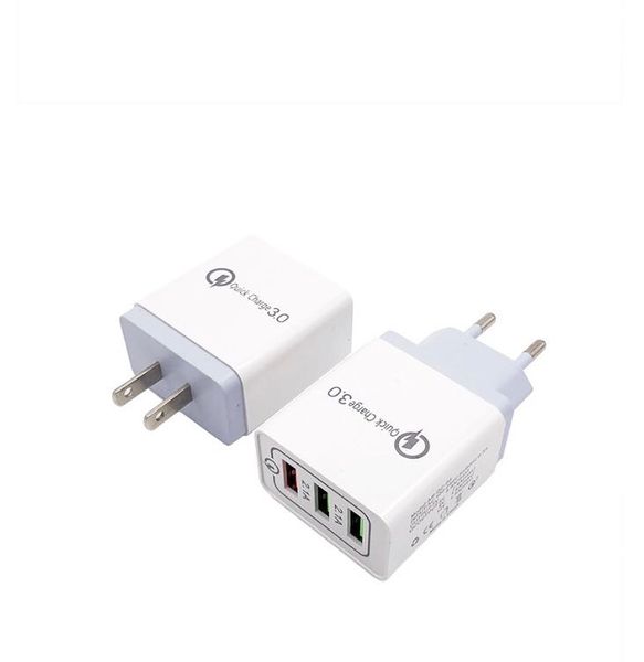 3 adaptateurs USB QC3.0 Charge rapide US EU Plug chargeurs muraux colorés 3 ports 3-USB QC 3.0 2A universel pour Samsung Galaxy Huawei Xiaomi Redmi Oppo Realme LG Motorola Iphone