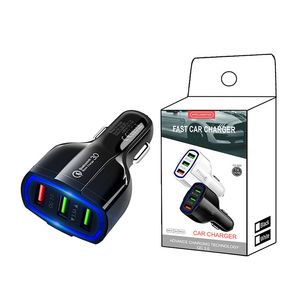 3 chargeur de voiture USB 18W QC 3.0 charge rapide adaptative câble de prise de Charge de voyage à domicile câble USB pour téléphone portable avec emballage