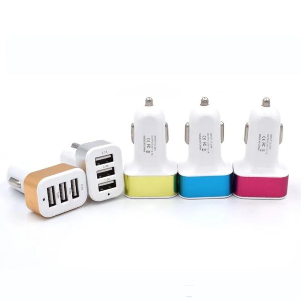 Adaptateur de chargeur de voiture en métal, 3 ports USB 2,1 a, prise USB, chargeur automatique pour Samsung iPhone LG Xiaomi Android