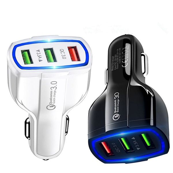 3 chargeurs de voiture à charge rapide USB Charge rapide QC3.0 chargeur de téléphone portable 3 ports USB pour Sasmung Huawei Google tablette de téléphone intelligent