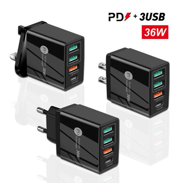 Adaptador de puerto múltiple de 3 usb cabeza pd36w cargador de teléfono de carga rápida 5v 4a UK PD