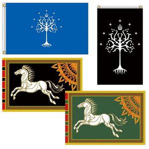 3x5 90x150 cm Seigneur Anneau Cheval Arbre Bannière Drapeau Astany Arbre Blanc du Gondor Tolk Tenture Murale Stark Home Party KTV Cosplay 240327