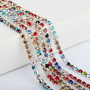 3 yards naaien dichte zilveren strass cup ketting multicolor kristallen ketting SS6-SS12 voor kledingzak nagel diy accessoires