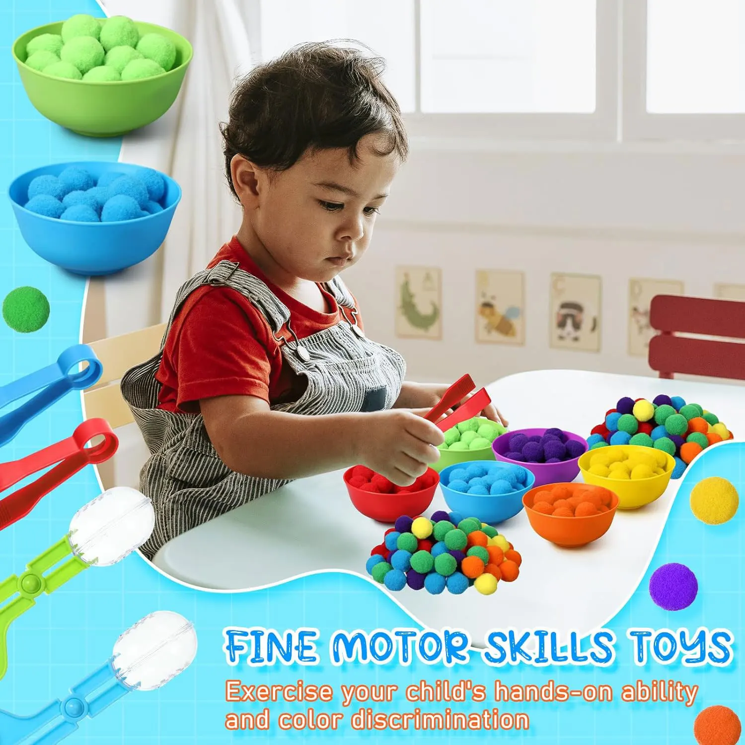3 -jarige Rainbow Counting Pompoms Toys Sorting Cup voor kinderen van kinderen Montessori Sensory Toys Preschool Leeractiviteiten Math Toys