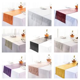 Camino de mesa de poliéster de 30x180cm, mantel de lentejuelas doradas y plateadas, adorno brillante para suministros de decoración para fiesta de boda, mantel