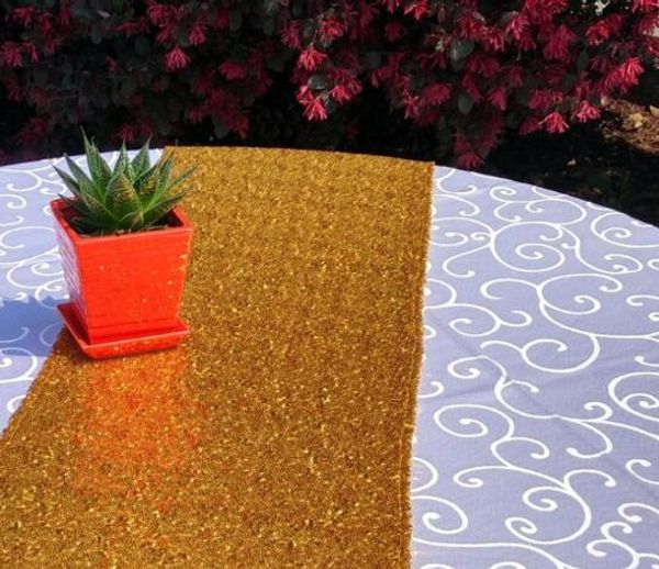 Camino de mesa de lentejuelas doradas y plateadas de 30x275cm, decoración brillante para fiesta de boda, venta al por mayor