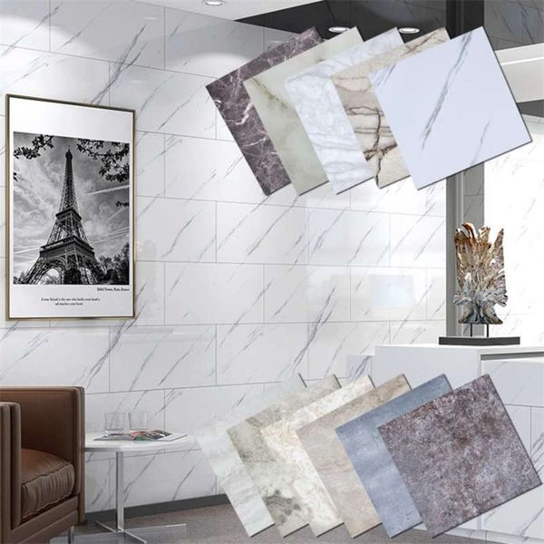 30 * 30 cm Azulejos de mármol Pegatinas autoadhesivas para pared Piso Baño Fondos de pantalla DIY Dormitorio TV Telón de fondo Decoración para el hogar 210929