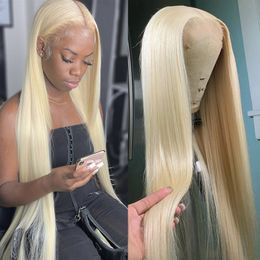 30 32 Inch 613 Blonde Straight 220%density 13x4 Lace Front Human Hair Wigs Brazilian Remy Color 13x6 Transparent Lace Frontal Wig for Women