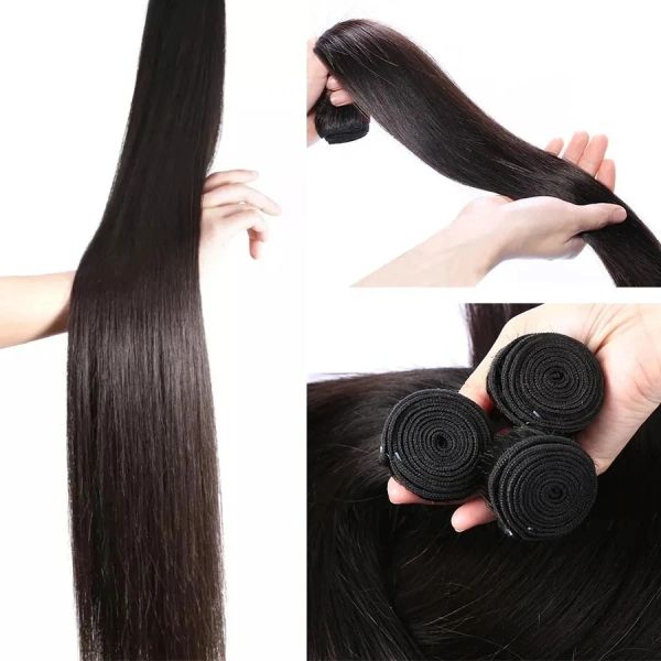 30 32 pulgadas de tejido recto de hueso cabello humano cabello crudo indio color natural 100% remy cabello humano 3 piezas