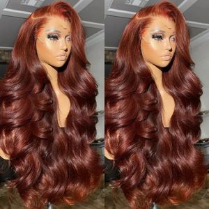 30 32 inch Braziliaans roodachtig bruin 13x4 13x6 HD Lace voorpruiken Human Hair Body Wave 250% Glueless Sluiting Frontale pruik voor vrouwen 240409