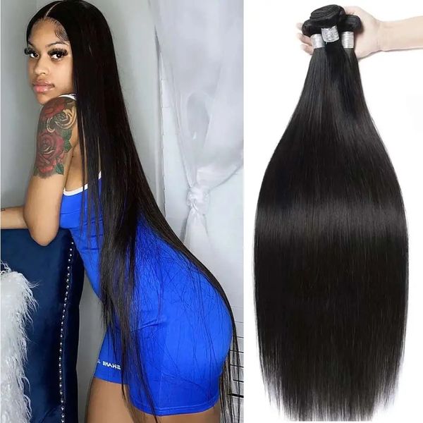 Extensiones de cabello humano liso de 30 y 32 pulgadas, extensiones de pelo ondulado brasileño virgen, extensiones de cabello humano liso de hueso, extensiones de cabello Remy