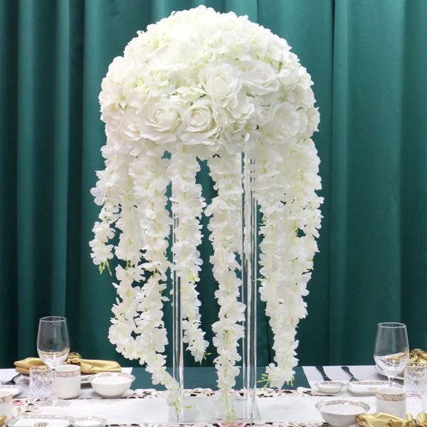 30/35CM Fleur Artificielle Table De Mariage Pièce Maîtresse Décoration Route Plomb Bouquet DIY Glycine Vigne Flores Baiser Boule Pour La Fête Événement 4 Pcs