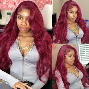 30 36 pouces Lace Front perruques 200 haute densité rouge corps vague lâche cheveux humains 13X4 HD Transparent frontal