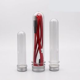 30 40 100 ml Pet Plastic Clear Plastic vide Rempillable Bouteille de tube à essai avec chapeau de bouchons en aluminium pour échantillon Salts de bain à bonbons cosmétiques WFHD