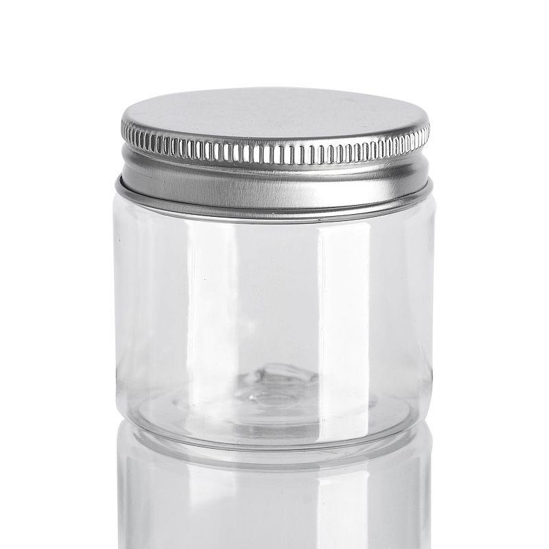 30 40 50 60 80ml Frascos de plástico Transparente PET Caixas de latas de armazenamento Garrafa redonda com tampas de plástico / alumínio Fvjnj