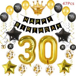 30 40 50 60 ballons d'anniversaire décorations de fête de joyeux anniversaire ballons en or noir pour adultes 30e 40e 50e années faveurs de fête 229N