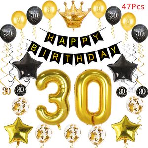 30 40 50 60 Anniversary Balloons Happy Birthday Party Decorations Adult Black Gold Balloons 30th 40th 50th Years Party Favors