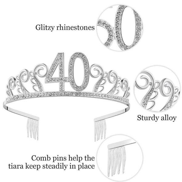 30 40 50e couronne d'anniversaire adulte ou anniversaire de mariage décor bandeau enterrement de vie de jeune fille 40 ans 30 ans bandeau en cristal Y0730