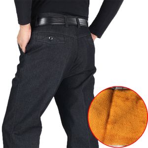 30-44 hiver épais polaire denim pantalon décontracté taille haute lâche pantalon long mâle solide droit baggy jean pour hommes classique HLX03 201111