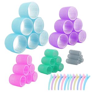 30/48 pièces ensemble de rouleaux de cheveux Jumbo auto-adhérence sans chaleur bigoudi avec pinces à bec de canard coiffure sans chaleur tige de friser outils de coiffure 240117