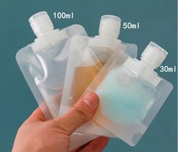 30/50/100 ml Clamshell verpakkingszak opstaan ​​tuit pouch plastic hand sanering lotion shampoo make -up vloeistof flessen reizen