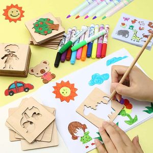 30/50/60 pièces enfants en bois dessin pochoirs Kit planche à dessin jouets coloriage Puzzle arts artisanat jouets éducatifs pour enfants 240318
