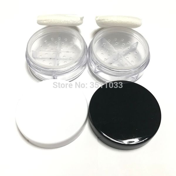 30/50pcs 5g Classique Noir Blanc Cap Plastique Poudre Libre Compacts Rond 4 Grilles Tamis Vide Cosmétique Récipient avec Bouffée