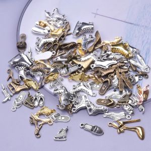 30/50 stcs Mix Roller Skating Charms Antieke bronzen schoen Keychain Hangers Hoge hakschoen Jewellry Bulk Charms voor sieraden maken