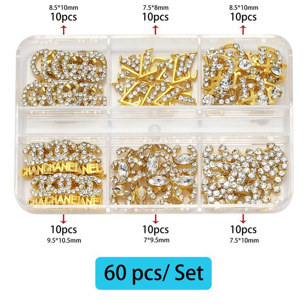 30/60 PCS / SET 3D Luxury Metal Nail Art Decorations ALLIAGE RHINESTONS brillantes Gemmes de perle de perle zircon