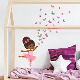 30 * 60cm kupu-kupu warna-warni menari gadis kecil kartun stiker dinding dinding belakang ruang tamu kamar tidur dekoratif stiker Dinding