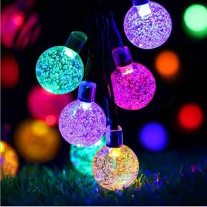 30 bombillas LED Luces de cadena con energía solar Bola de cristal a prueba de agua Lámpara colorida Lámpara de burbuja Iluminación al aire libre Derocación de vacaciones LSK1354