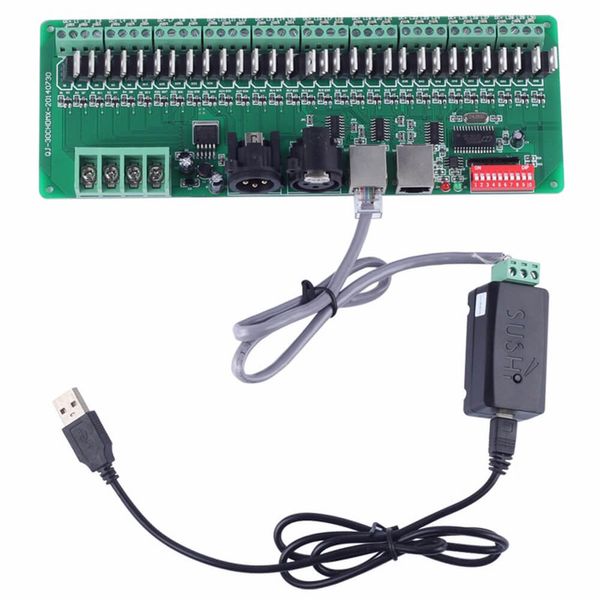 Freeshipping Decodificador DMX de 30 canales con conector RJ45 XLR Decodificador DMX512 de 27 canales para controlador de tira RGB DC12V-24V Controlador de atenuación dmx 60A