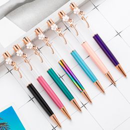 30 couleurs bricolage Tube vide stylos à bille en métal auto-remplissant flottant paillettes séchées fleur cristal stylo