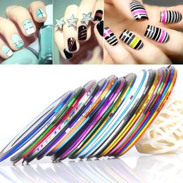 30 rollos de color cinta de rayas línea 1 mm decoración de arte de uñas pegatinas de múltiples colores de colores patrones resaltados de uñas pegatinas wh0611