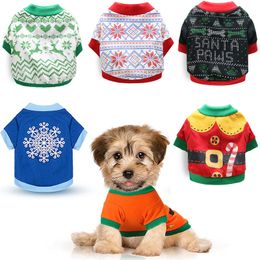 30 Kleur Groothandel Christmas Pet Shirts Dog Apparel Gedrukt Puppy Shirt Huisdieren T-shirt Leuke Doggy Kleding voor Kleine Honden en Katten Halloween Cosplay S Rode A136