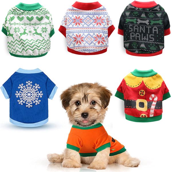 30 colores al por mayor Camisas navideñas para mascotas Ropa para perros Camisa estampada para cachorros Camiseta para mascotas Ropa linda para perros pequeños y gatos Halloween Cosplay S Rojo A136