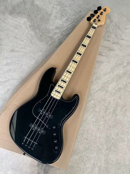 30 jours de construction Custom Shop Noir 4 cordes Jazz Guitare basse électrique Corps en tilleul Manche en érable Touche Matériel noir Micro passif