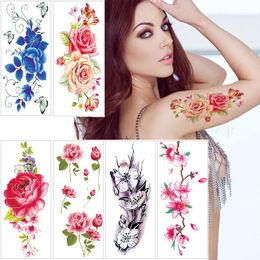 30 différents styles Rose Lotus tatouage autocollants étanche temporaire croquis fleur Simple fleur tatouage autocollant pour femmes homme