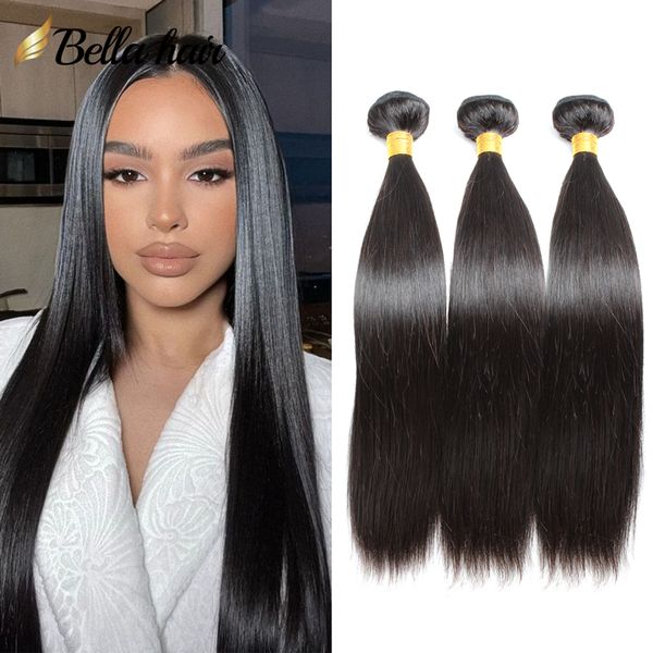 VENTE 9A Péruvienne Vierge Cheveux Humains 3 Bundles Soyeux Tisse Droite Extensions de Trames de Cheveux Forte Double Trame Naturel Noir BELLAHAIR INS Vente