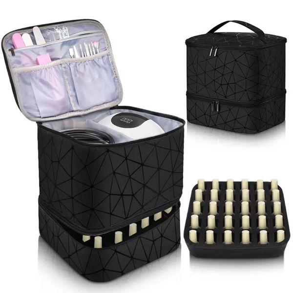 30 grilles Double couche sac de maquillage avec poignée PU Nylon vernis à ongles Gel manucure sac organisateur cosmétique sac organisateur d'ongles 240103