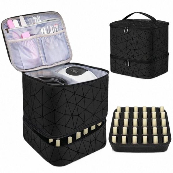 30 grilles Organisateur de l'ongle à double couche avec poignée PU Nyl Manucure Sac de maquillage Sac Cosmetic Organisateur Sac à main de vernis à main Sac à main T0RE #