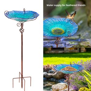 30 hauteur de baignoire en verre de fleur jardin de bain d'extérieur bains d'oiseaux de bain d'oiseaux avec un pieu en métal pour décoration de jardin 231221