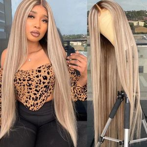 30 pouces Ash Blonde Lace Front Wig Highlight Perruque Cheveux Humains Pour Les Femmes Platine Blondes Droite Full Laces Perruque HD Transparent